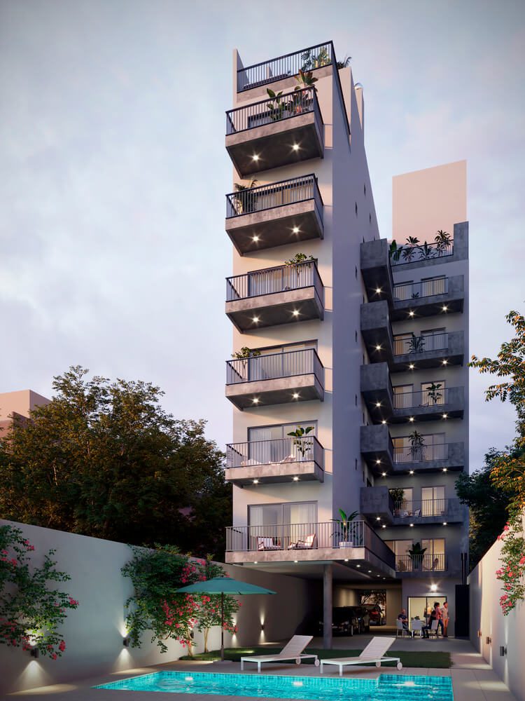 11. Pinto 4267 - Render Contrafrente desde piscina