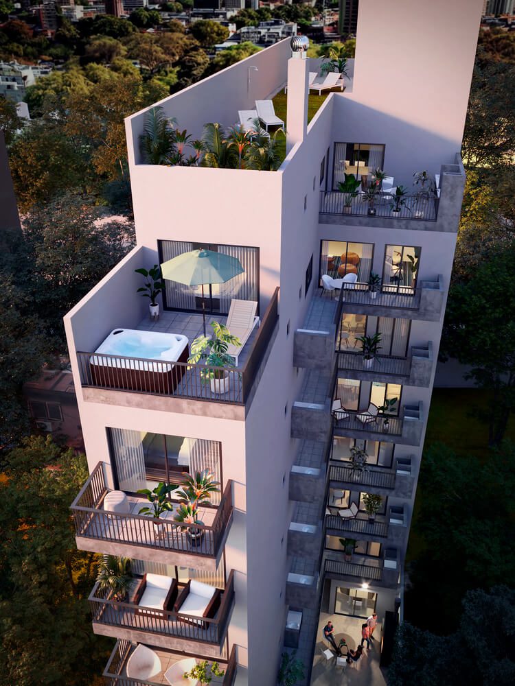 12. Pinto 4267 - Render Contrafrente Dpto 7C y terraza